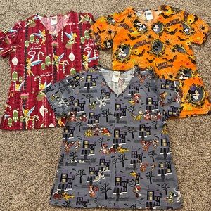 Bundle of three holiday scrub tops/XS/almost new